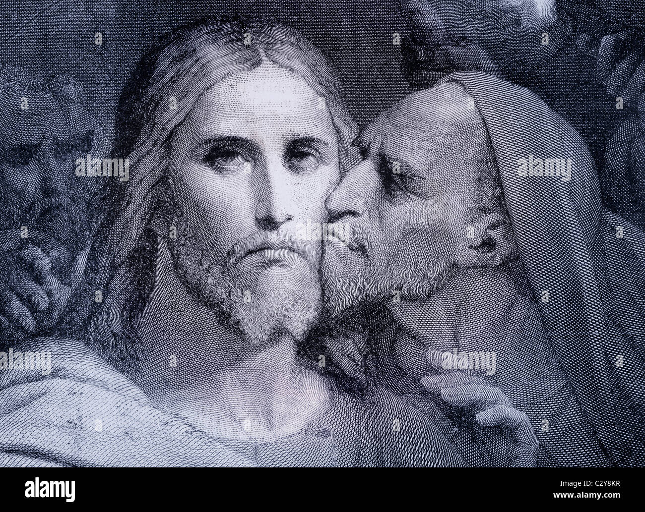 Il bacio. Giuda Iscariota bacia Gesù Cristo nel Giardino del Getsemani. Foto Stock