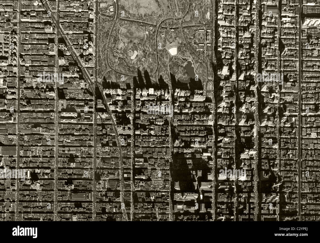 Antenna storico vista mappa sopra Central Park e Manhattan Midtown Manhattan New York City 1954 Foto Stock