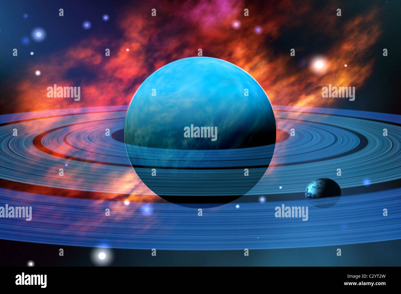 Il bel pianeta blu di Nettuno con le sue lune. Foto Stock