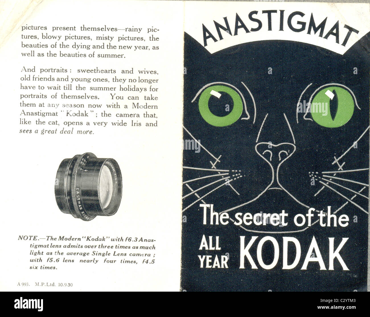 Opuscolo pubblicitario per Kodak Anastigmat lente Foto Stock