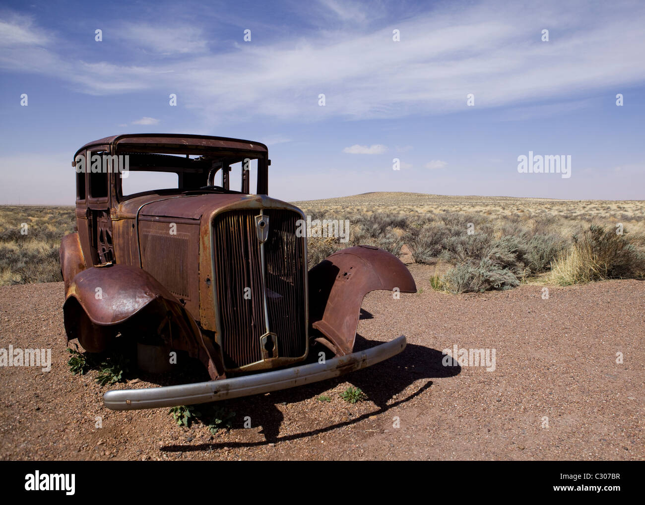 Deserta di auto antiche in Nord America il paesaggio del deserto - Arizona USA Foto Stock
