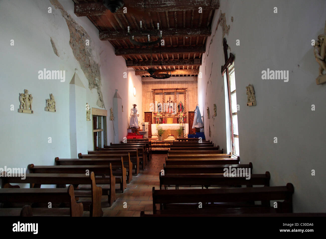 All interno la chiesa alla Missione di San Juan a San Antonio, Texas Foto Stock