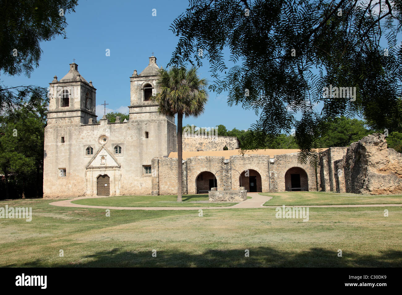 Missione Concepcion chiesa presso il Parco Nazionale di San Antonio, Texas Foto Stock