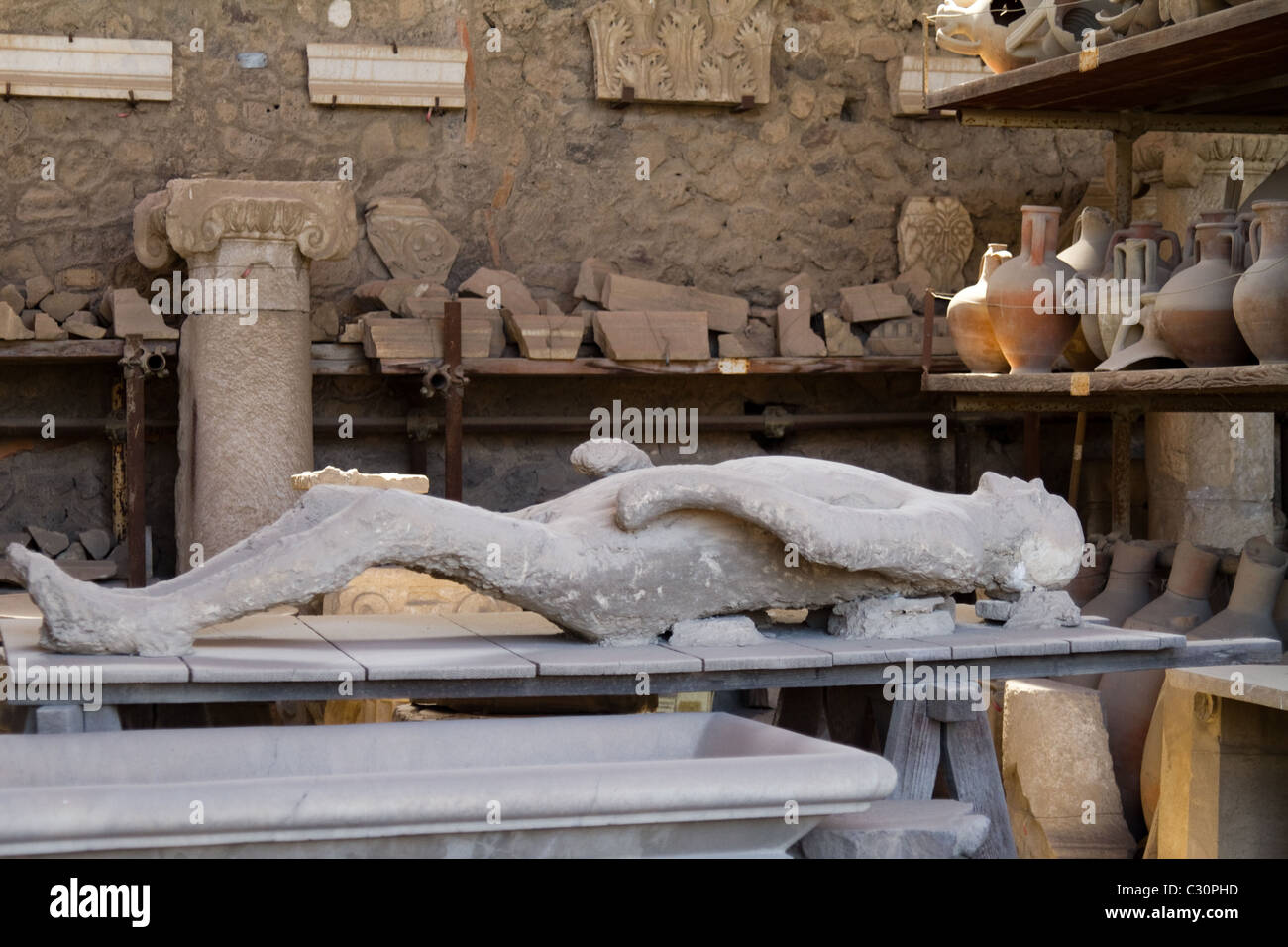 Mummificato cadavere resti umani a Pompei Italia Foto Stock
