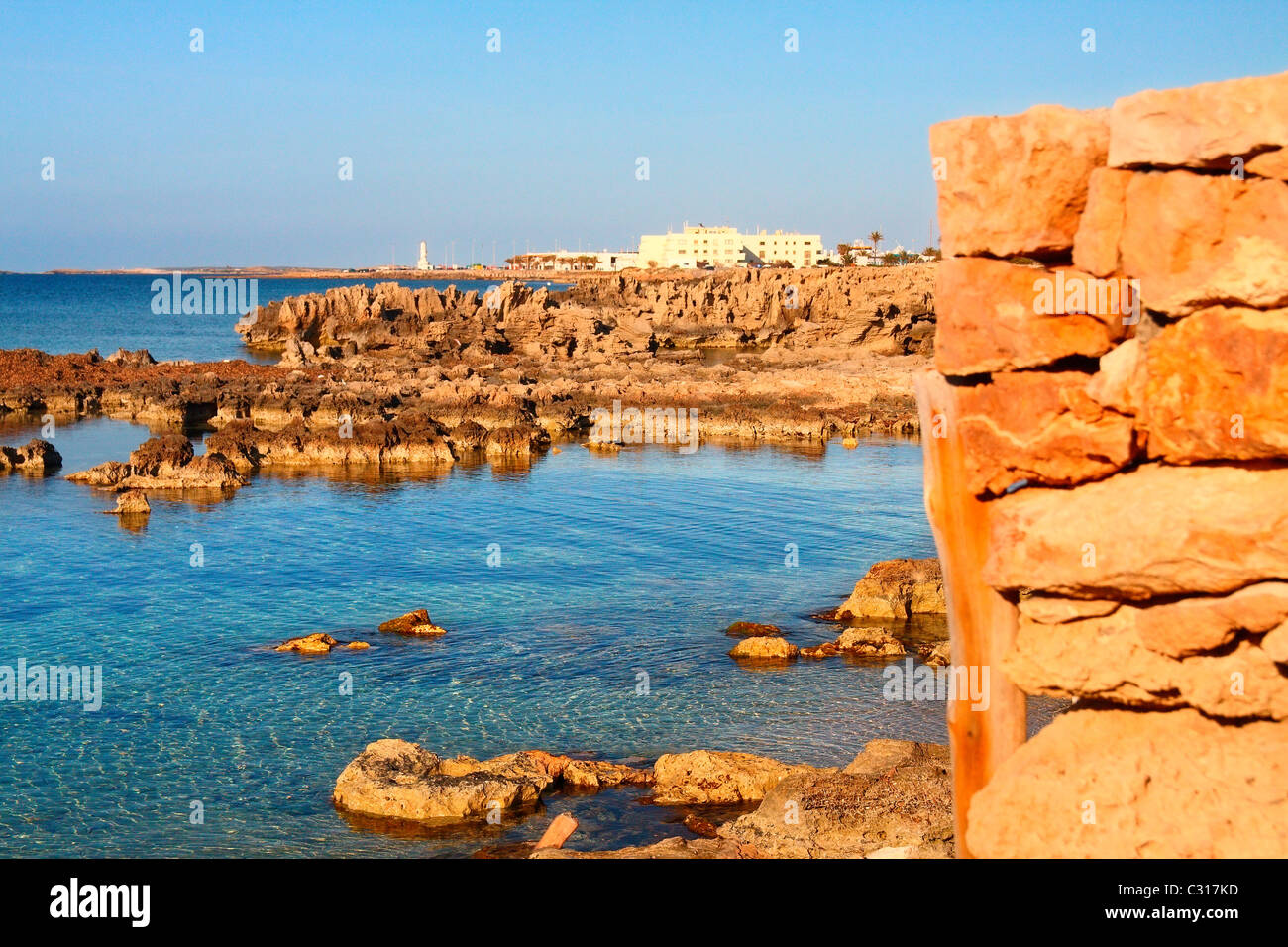 Punta Pedrera pier nell'isola di Formentera (Isole Baleari, Spagna). Foto Stock
