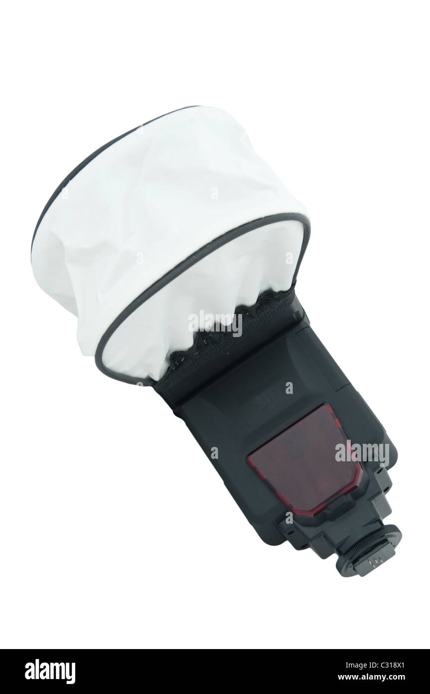 Flash Soft Dome diffusore su sfondo bianco Foto Stock