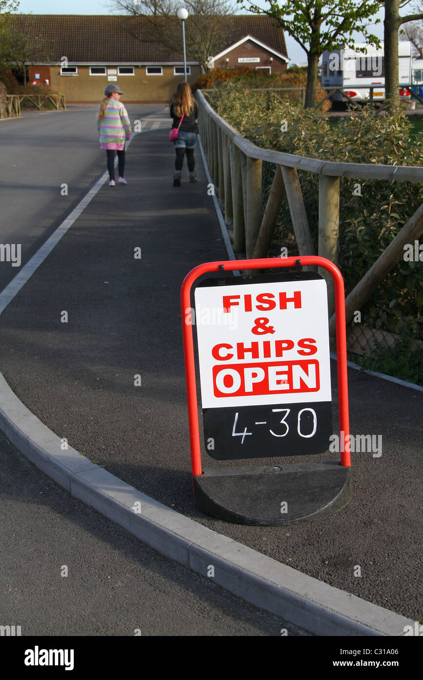 Pesce e chip shop segno. Foto Stock