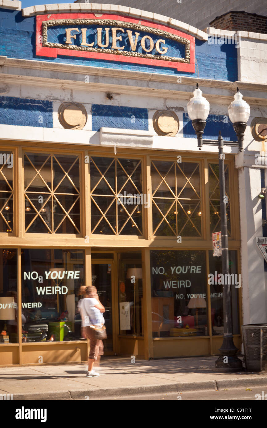 Un angolo di strada nel quartiere alla moda di Wicker Park di Chicago, IL, Stati Uniti d'America. Foto Stock
