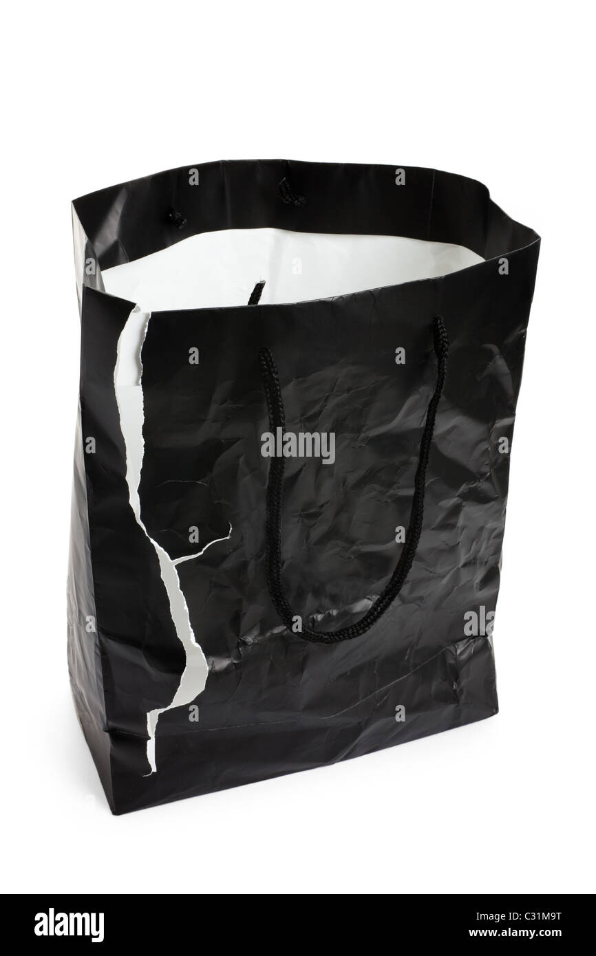 Nero strappato Shopping Bag con sfondo bianco Foto Stock