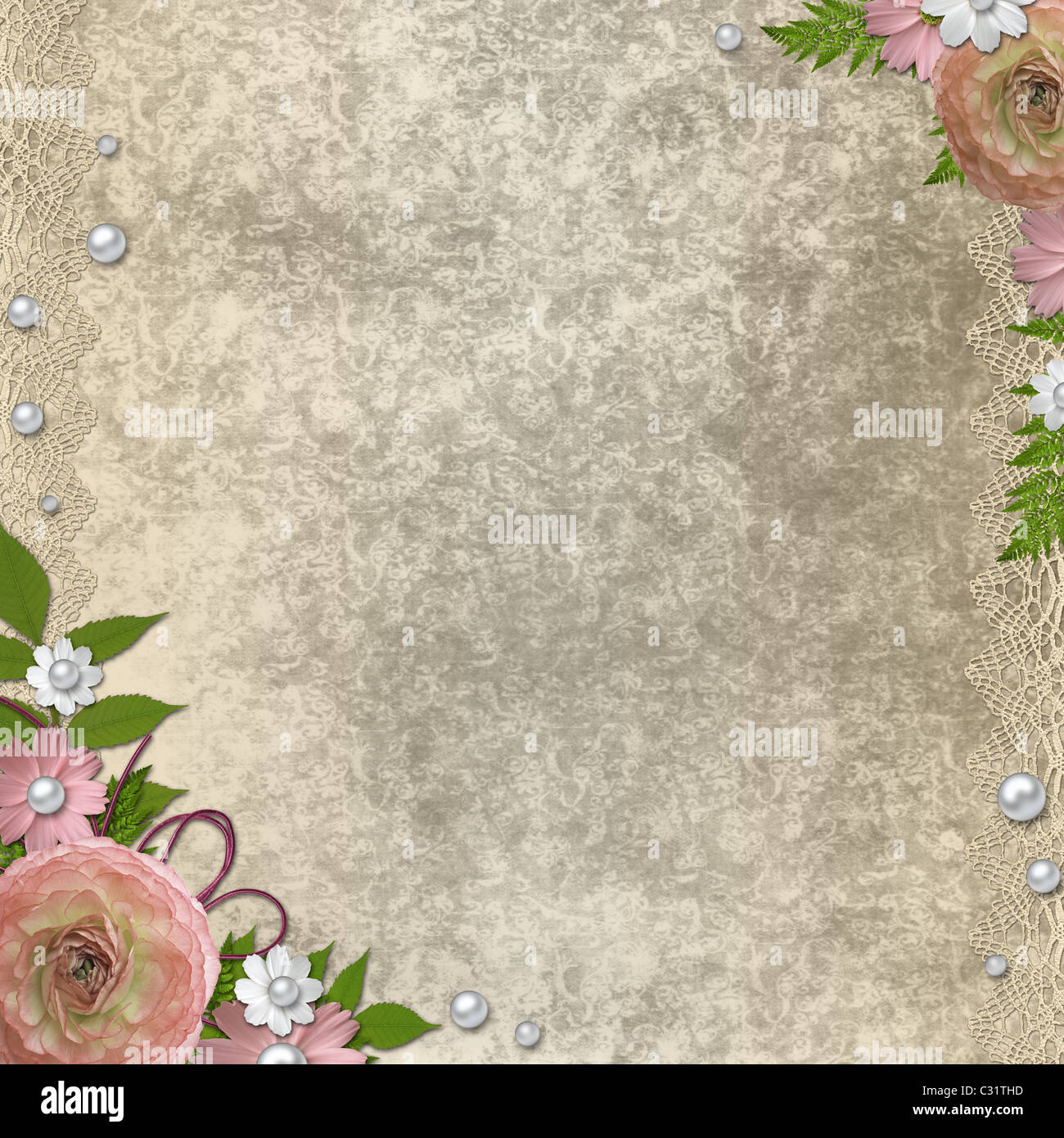 Sfondo vintage rose pearl lace Foto Stock