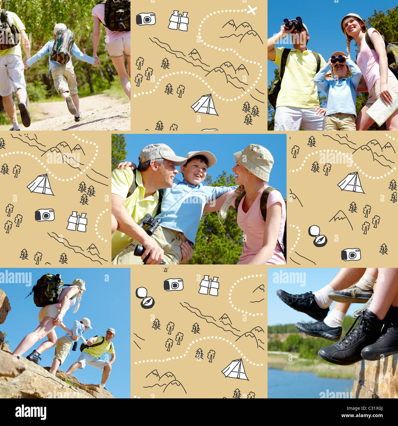 Collage di membri della famiglia in vacanza Foto Stock