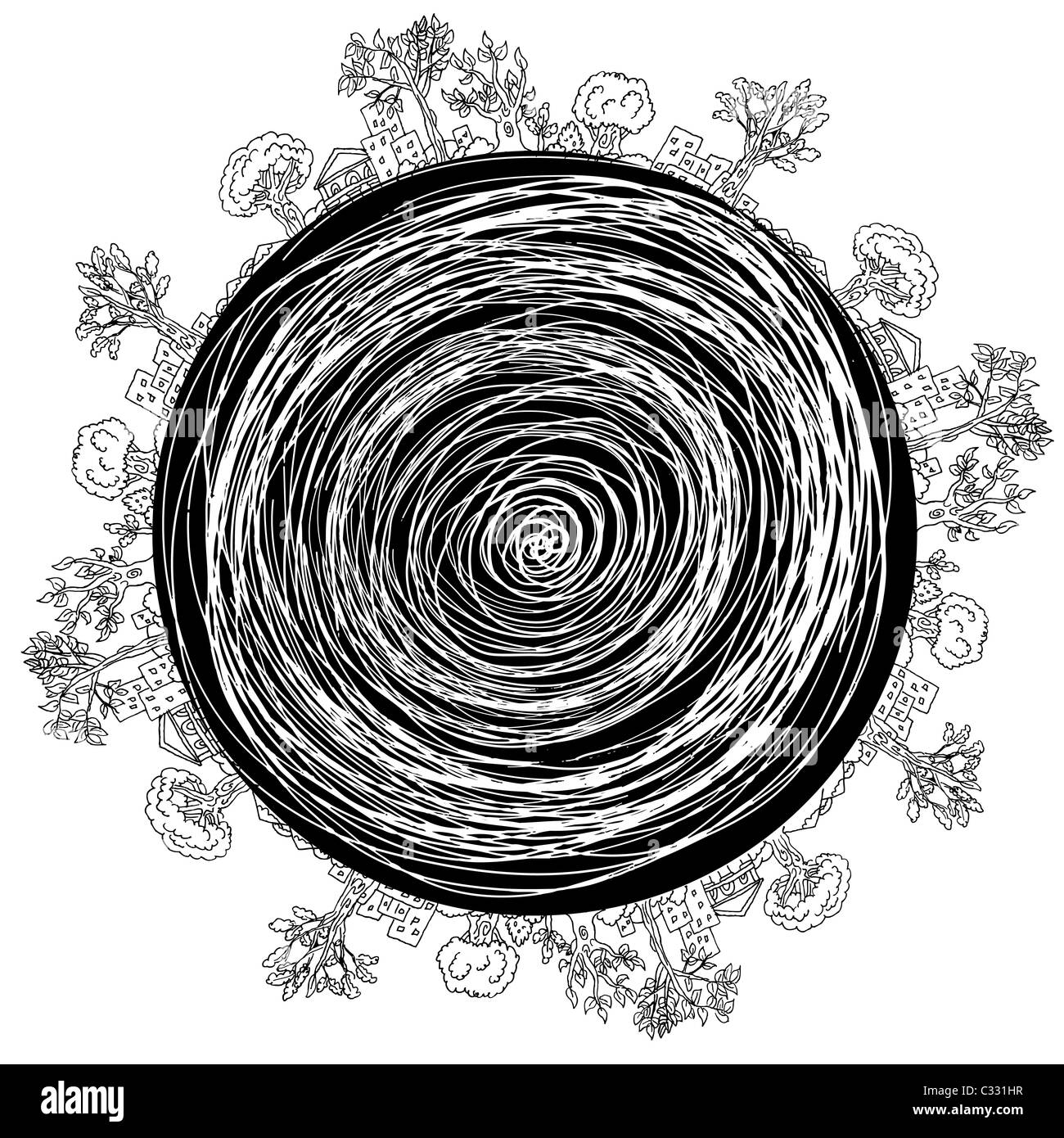 Una immagine di una città disegno orizzontale in una forma circolare. Foto Stock