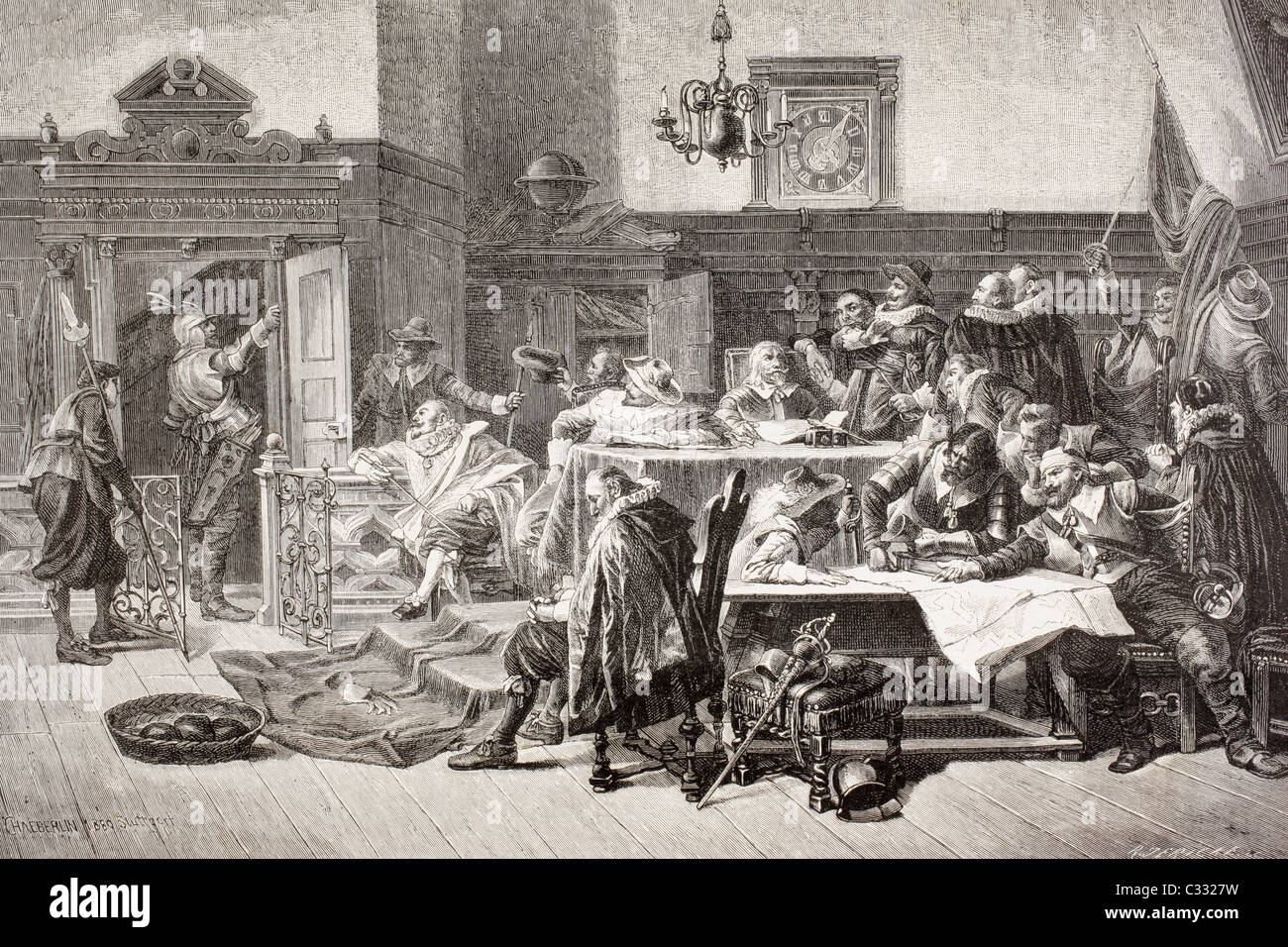 L'assedio di Stralsund, Germania, 1628, durante la Guerra dei Trent'anni. Città leader in Consiglio. Foto Stock