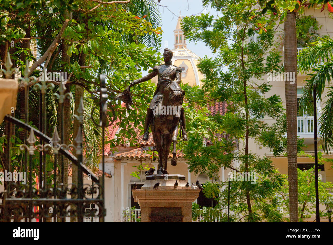 Statua di Simon Bolivar a Cartagena, Colombia Foto Stock