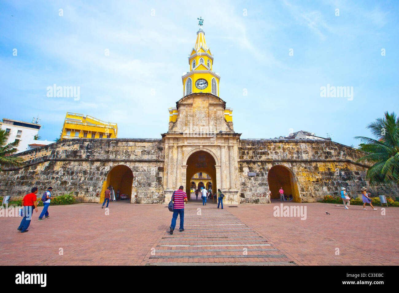 La Torre dell Orologio Gate (o Puerta de Reloj), Cartagena, Colombia Foto Stock