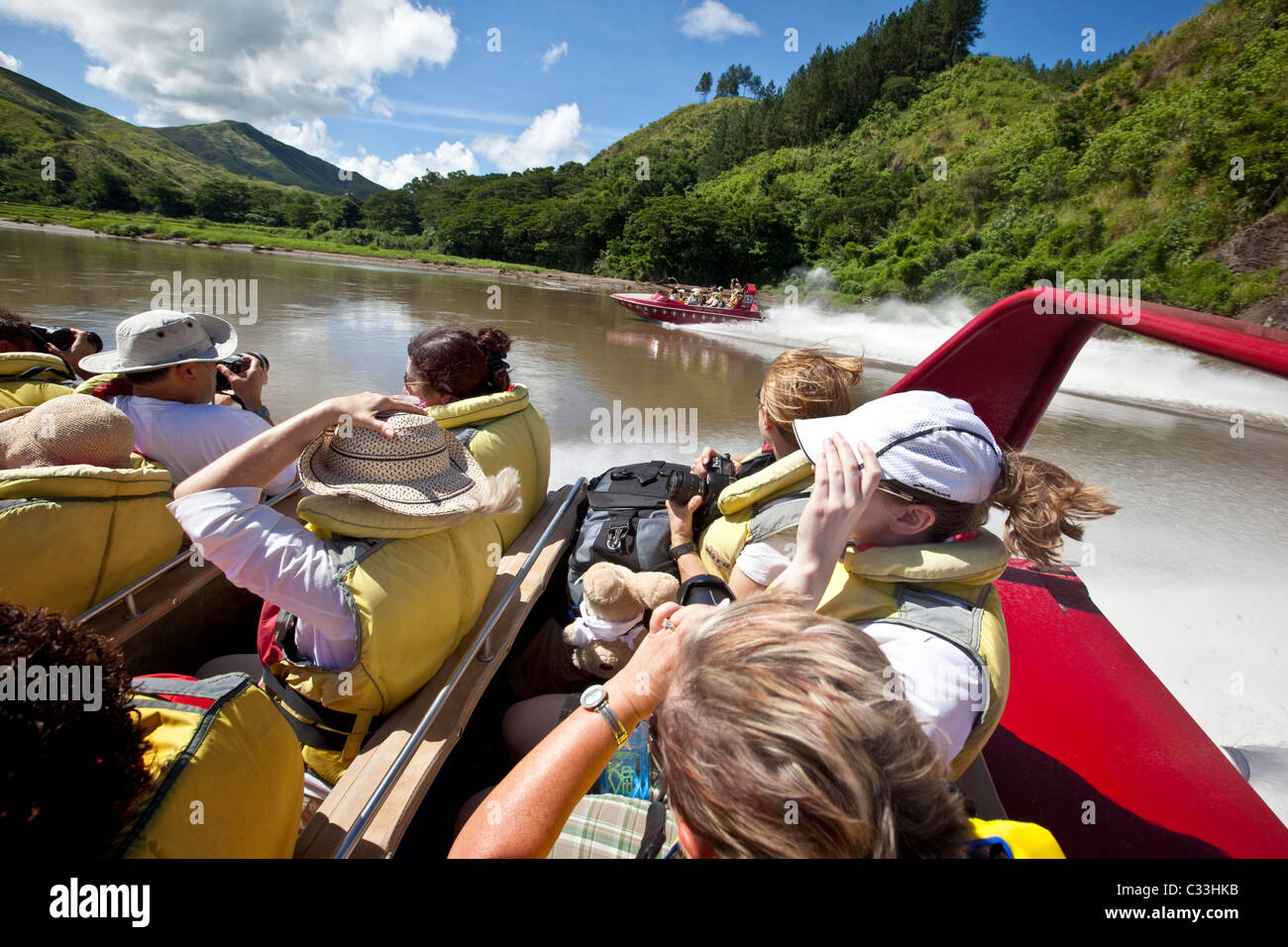 Sigatoka River Safari, jet boat tour, Viti Vevu, Isole Figi Foto Stock