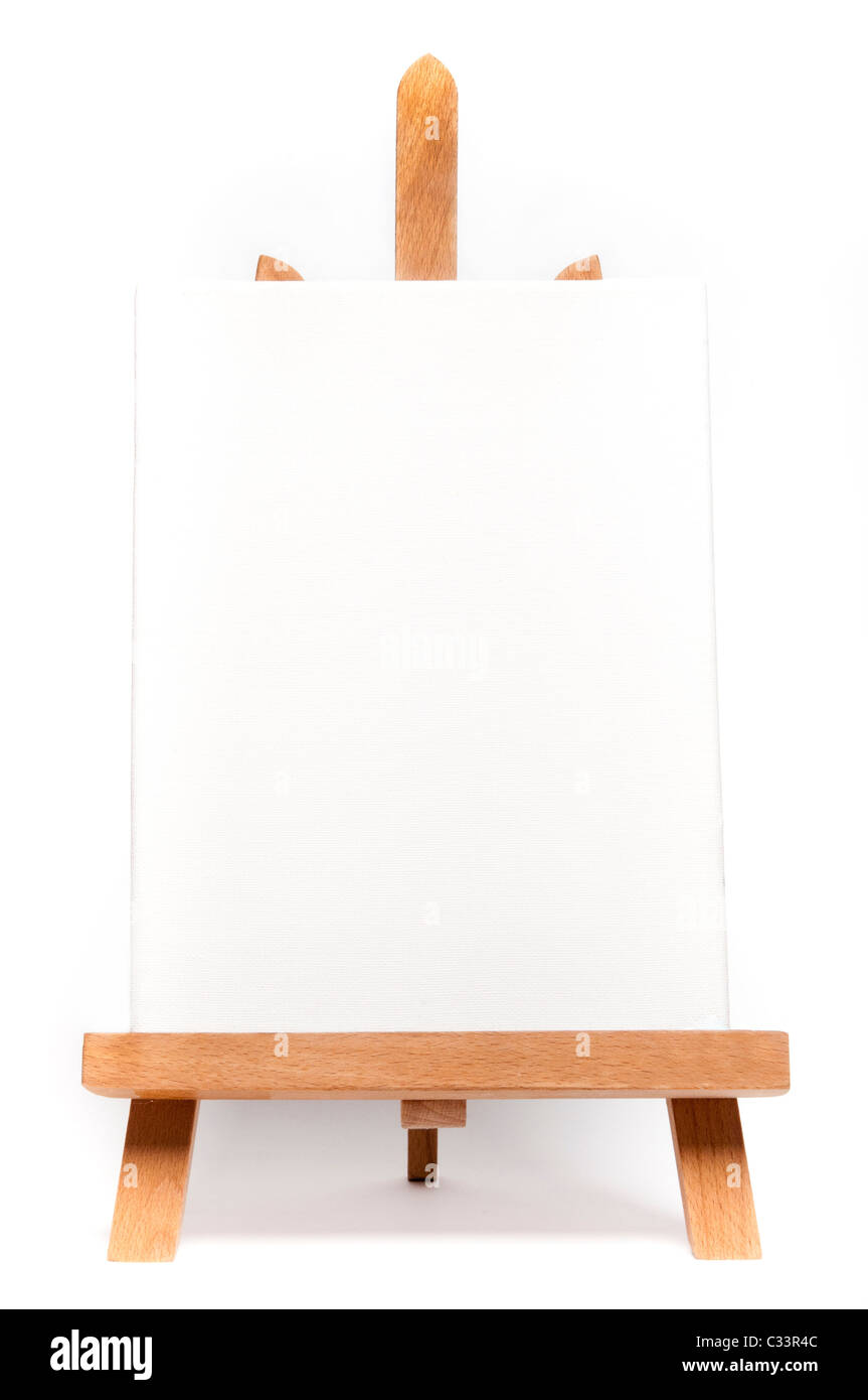Cavalletto con una tela bianca su di esso Foto Stock