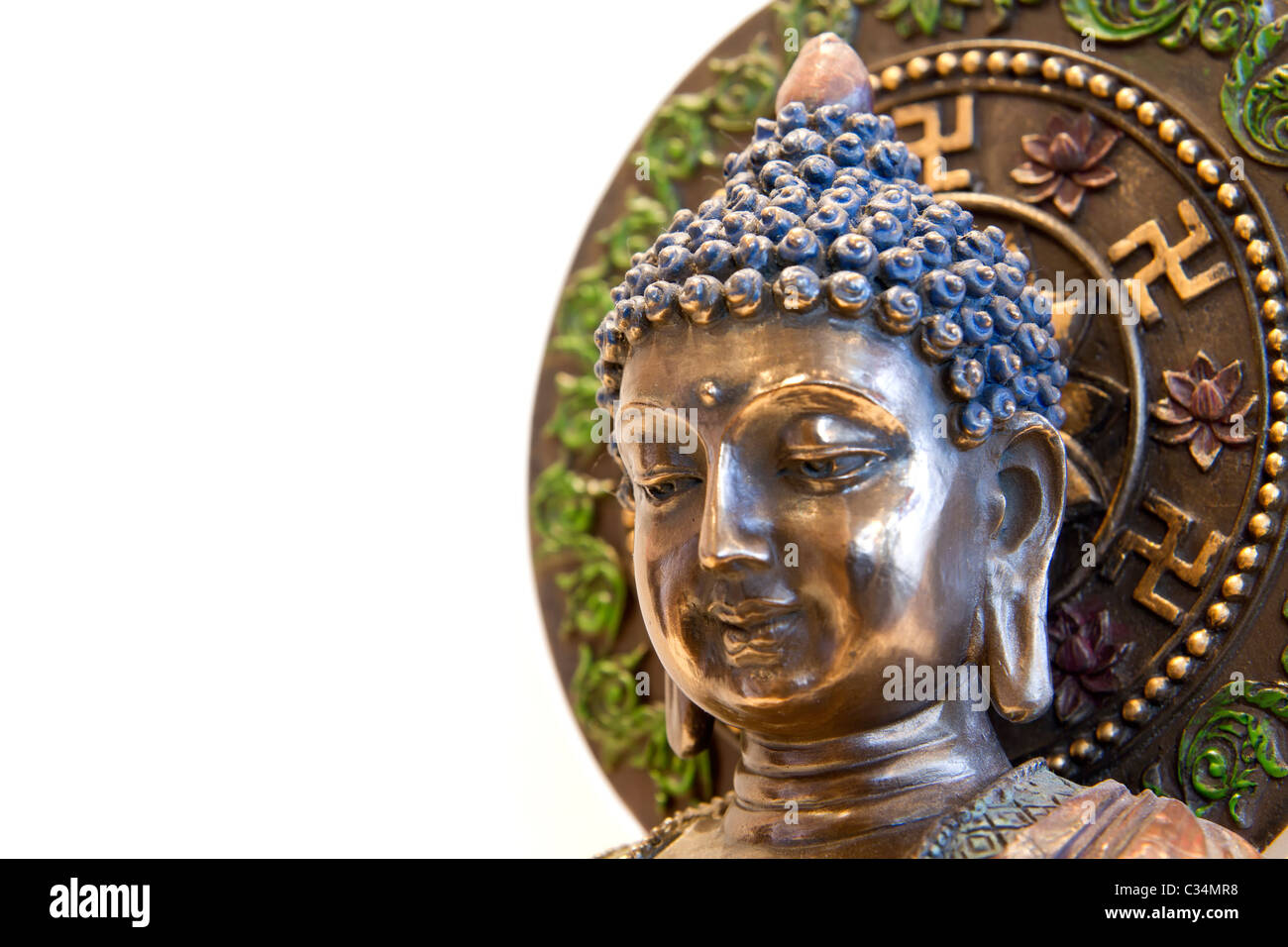 Il Nepal Buddha con la svastica e Lotus simbolo Closeup Foto Stock
