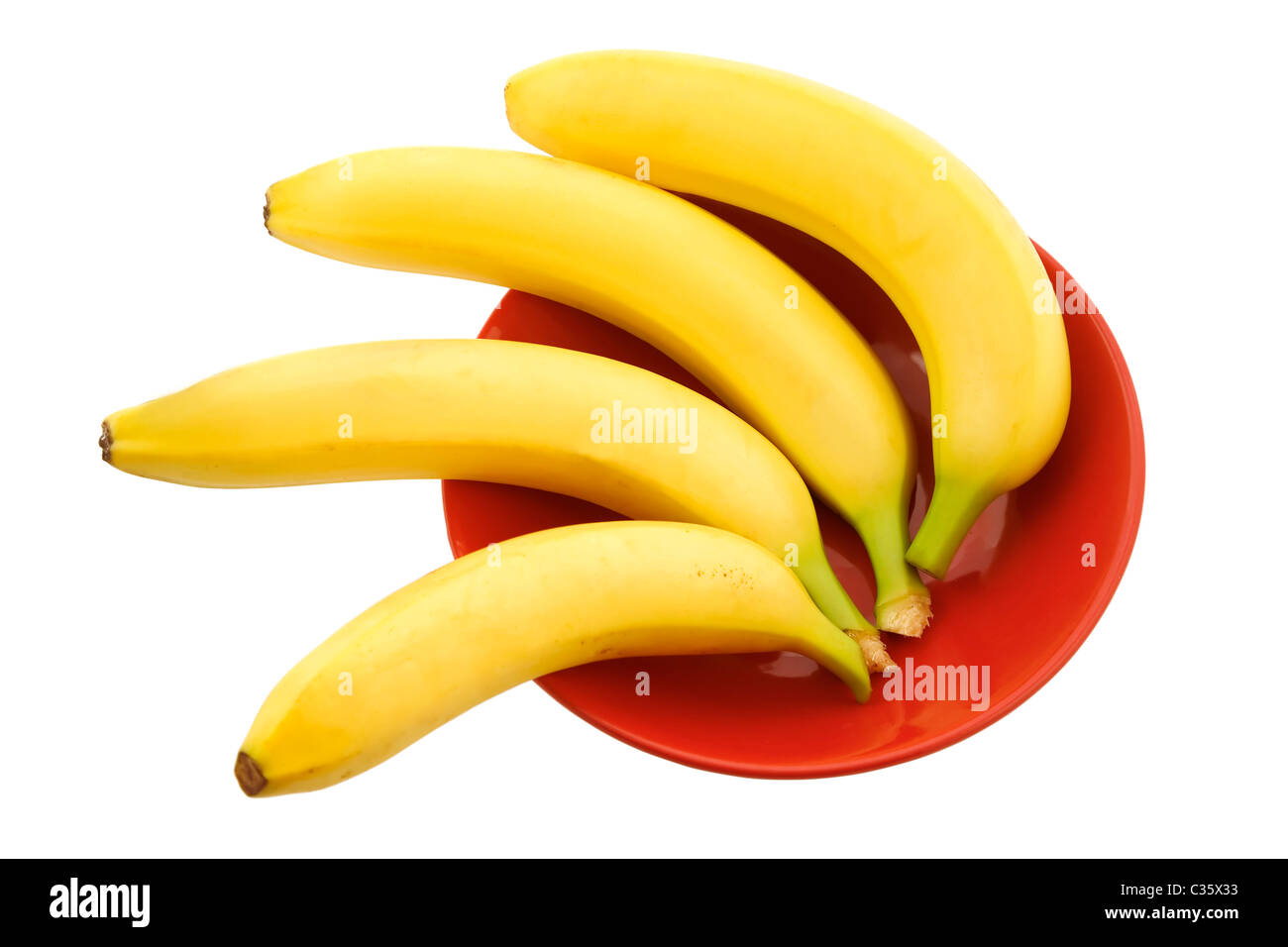 Per le banane o piastra di colore rosso su sfondo bianco Foto Stock