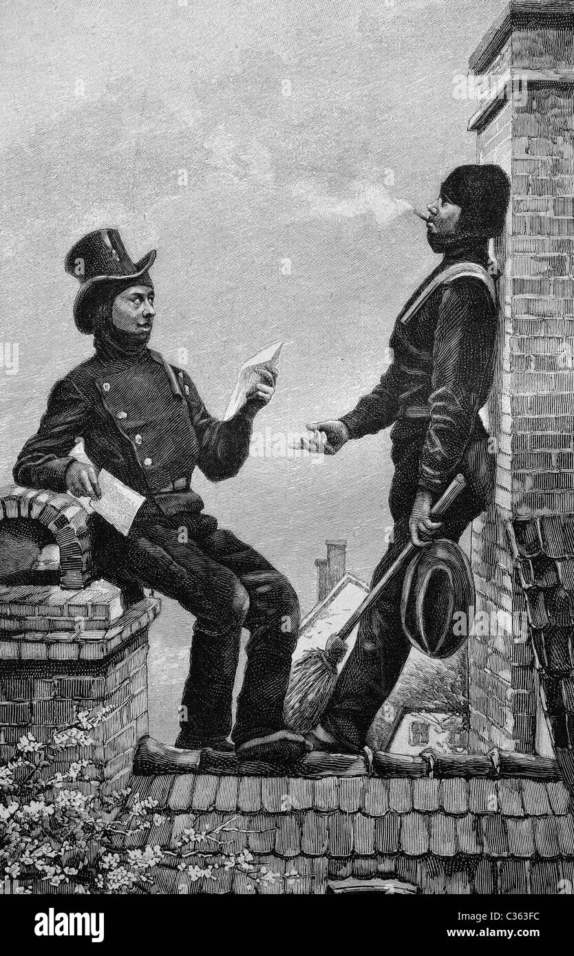 Spazzacamini, illustrazione storico circa 1893 Foto Stock
