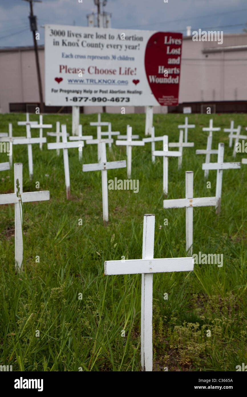 Knoxville, Tennessee - un display di croci promuove l'anti-aborto causa. Foto Stock