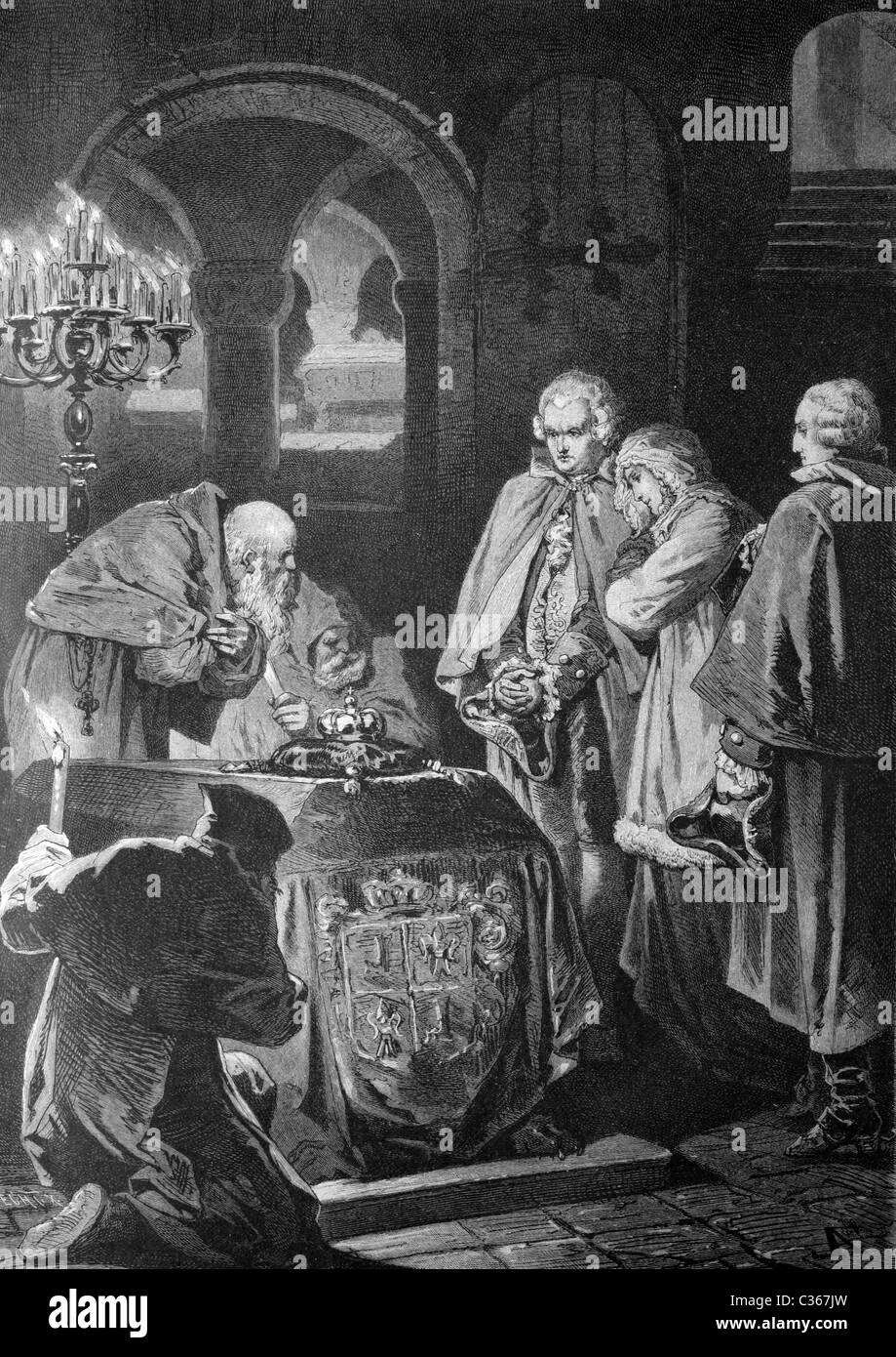 Giuseppe II Imperatore del Sacro Romano Impero (1741-1790), Luigi XVI di Francia (1754 - 1793), e Marie Antoinette (1755-1793), nella cripta reale Foto Stock
