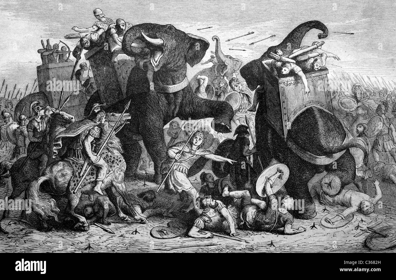 Battaglia di Gaza durante la Terza Guerra dei Diadochi, 312 BC, storico illustrazione, circa 1886 Foto Stock