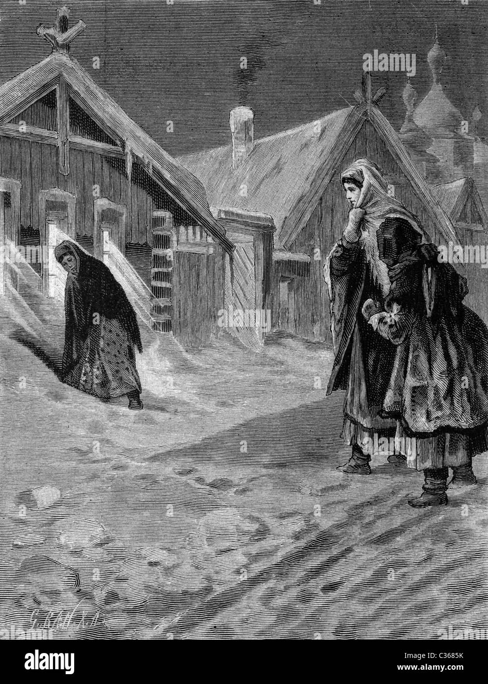 Dogane russe, eavesropping, storico illustrazione, circa 1886 Foto Stock