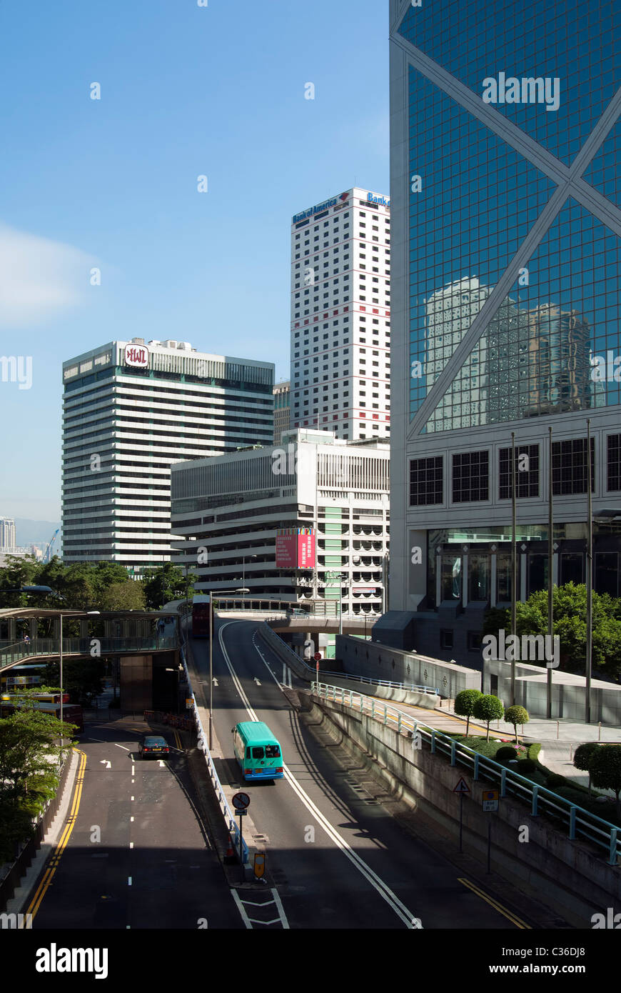 Garden Road Hong Kong vista verso la Bank of America e della Banca di Cina e Hutcheson House Foto Stock