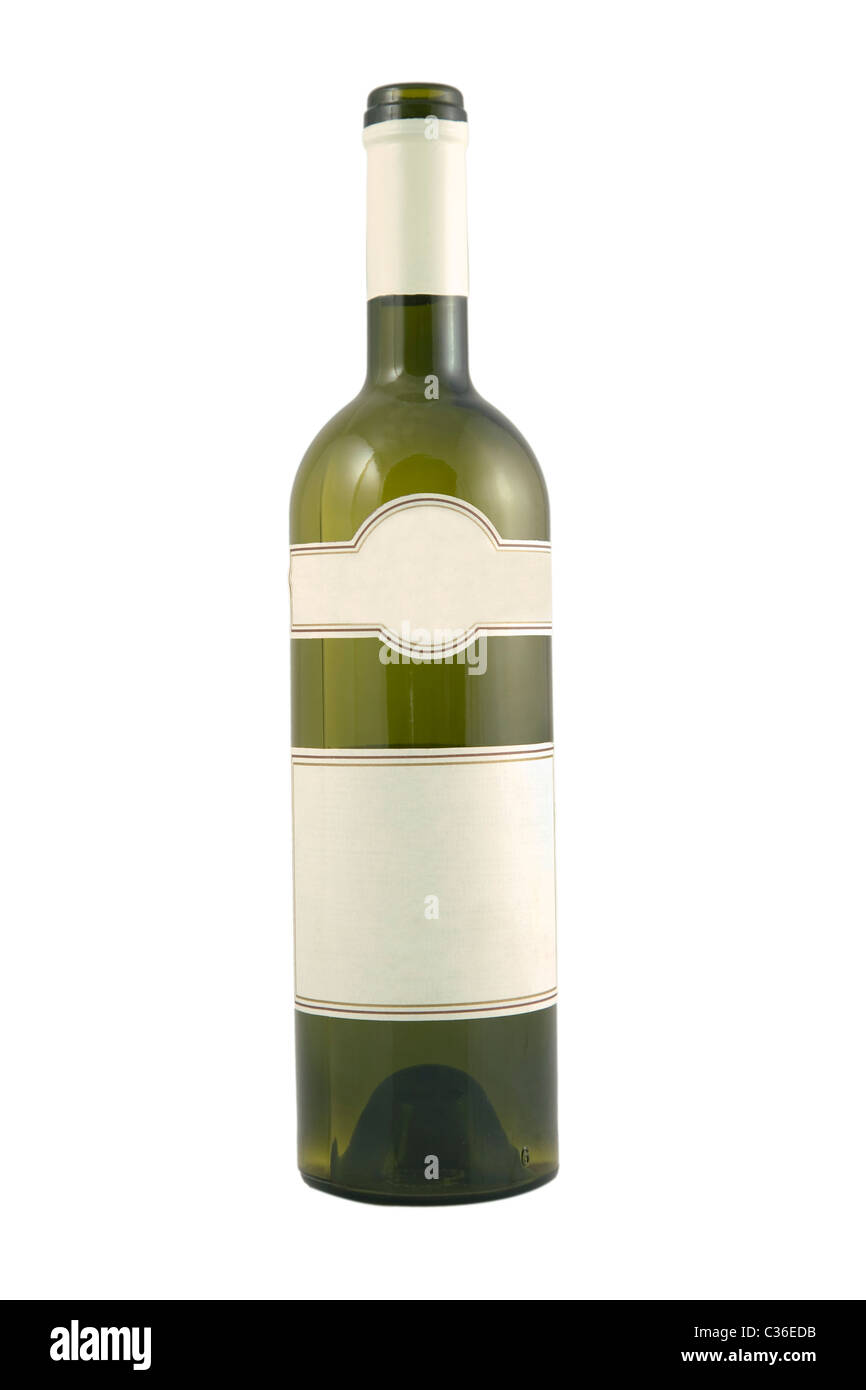 Isolato verde bottiglia di vino con etichetta vuota Foto Stock