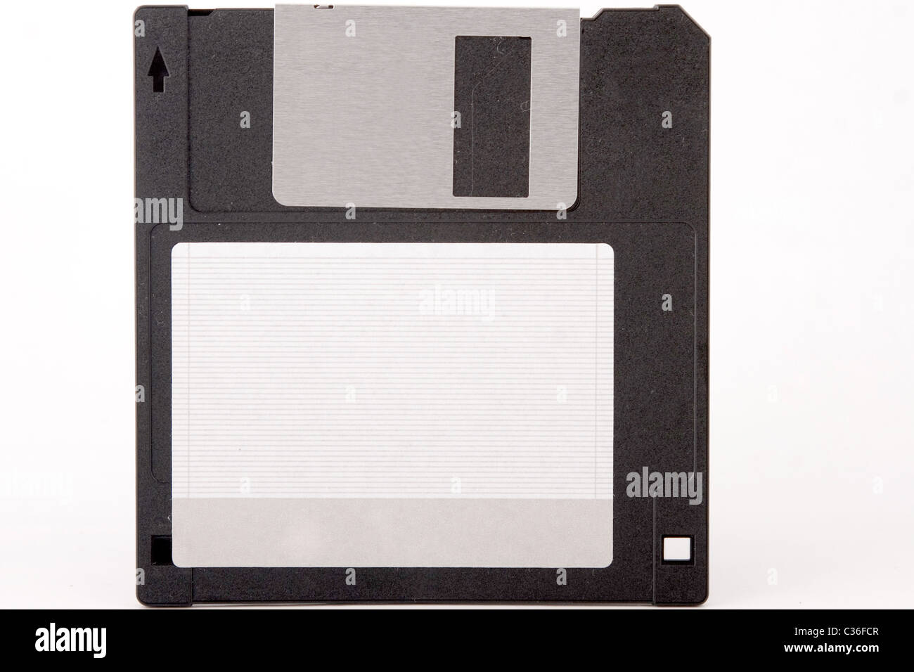 Vista frontale delle unità obsolete floppy disk su sfondo bianco Foto Stock