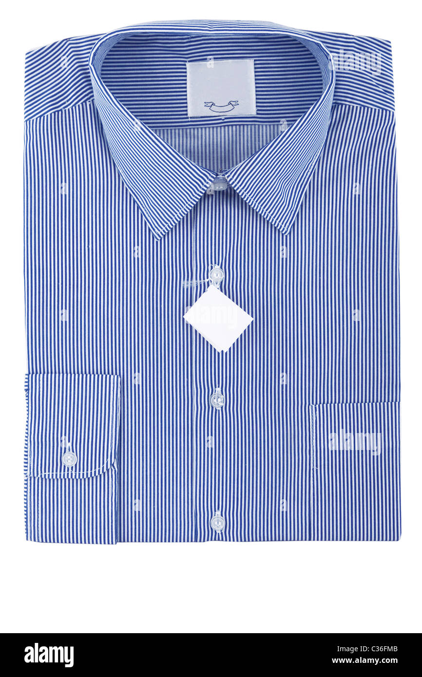 Blue business camicia a righe su sfondo bianco Foto Stock