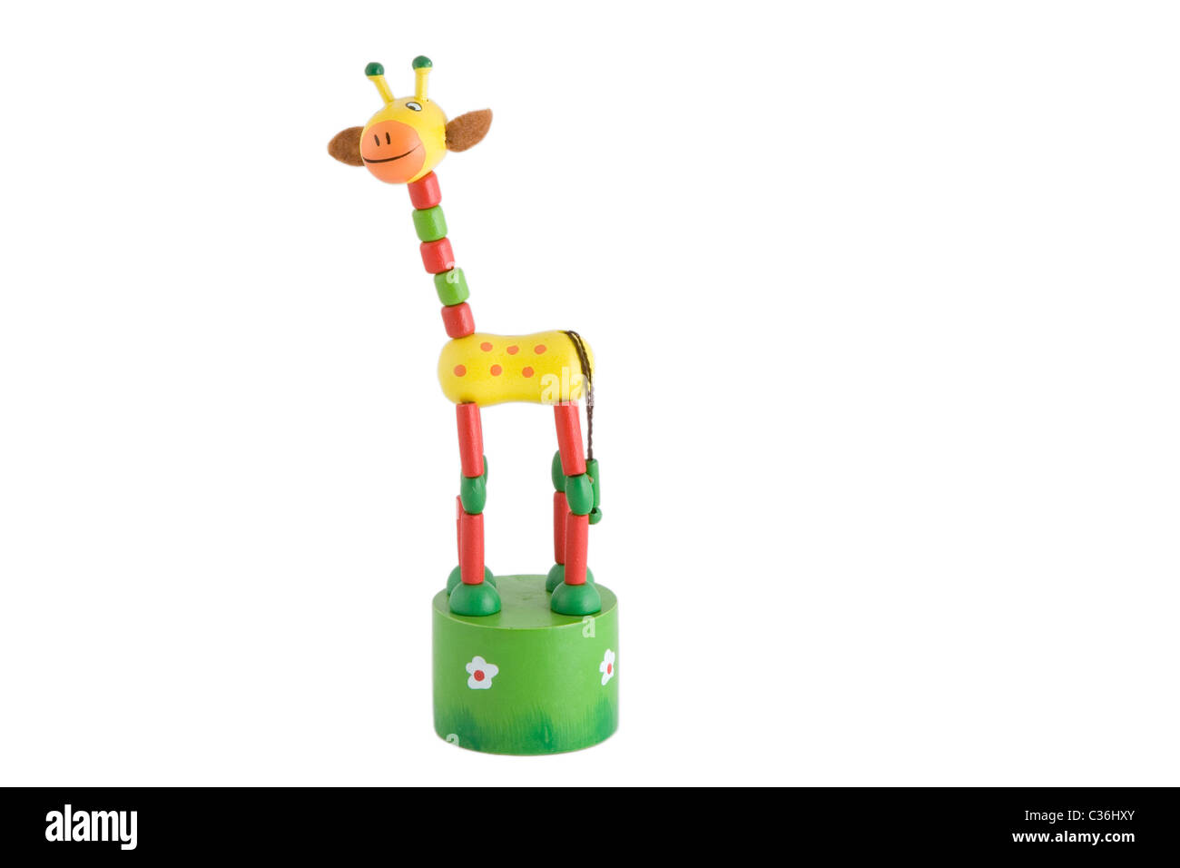 Vista anteriore del giocattolo di legno colorati, giraffe Foto Stock