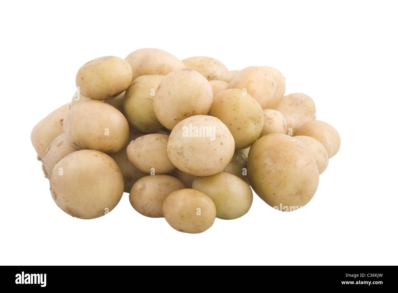 Cibo vegetariano, patate novelle su sfondo bianco Foto Stock