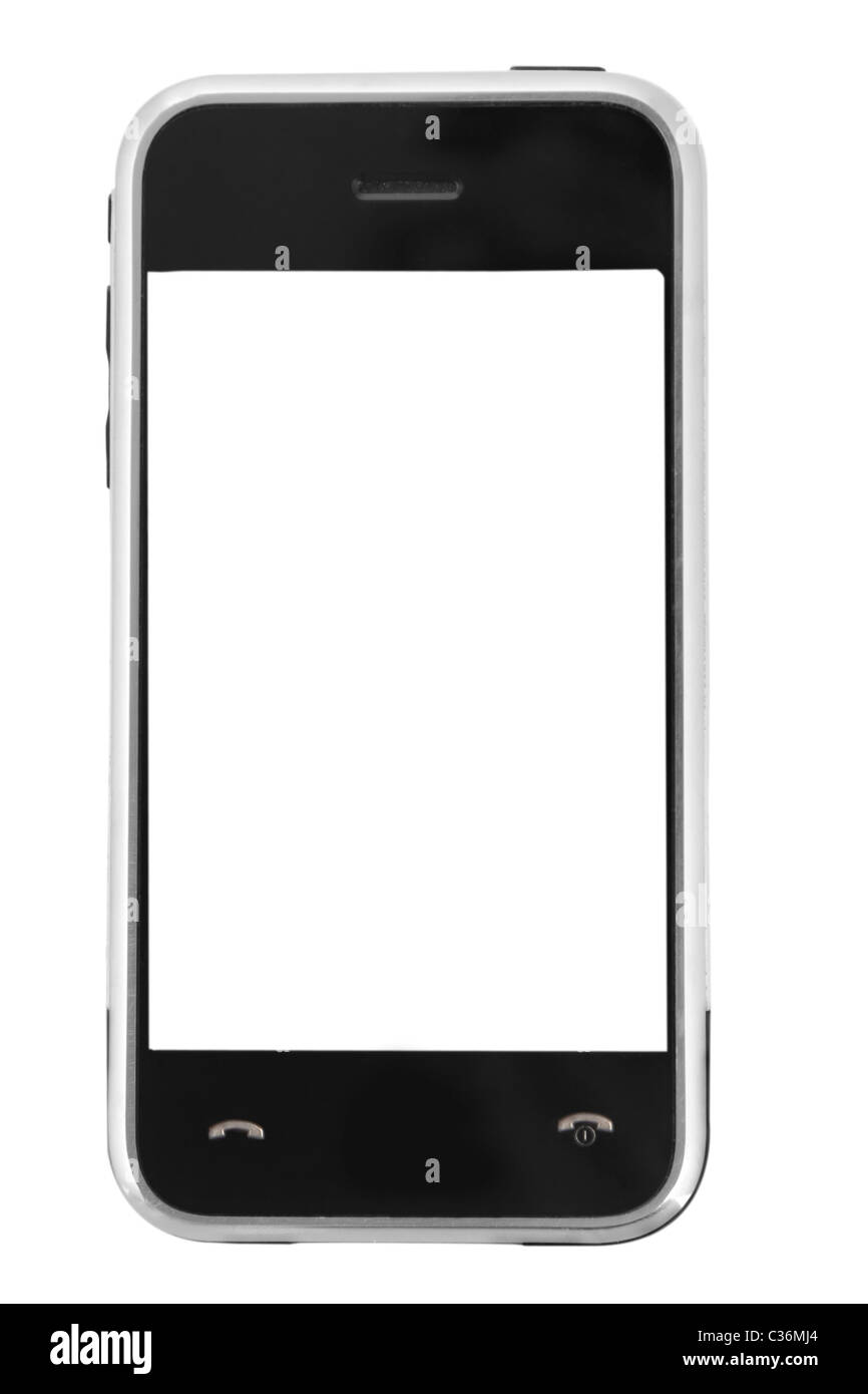Business, touchpad personale telefono su sfondo bianco Foto Stock