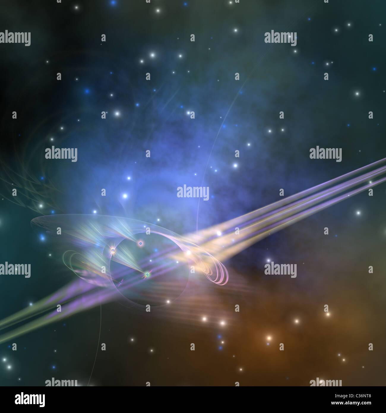 Un fenomeno di spazio invia raggi attraverso il cosmo. Foto Stock