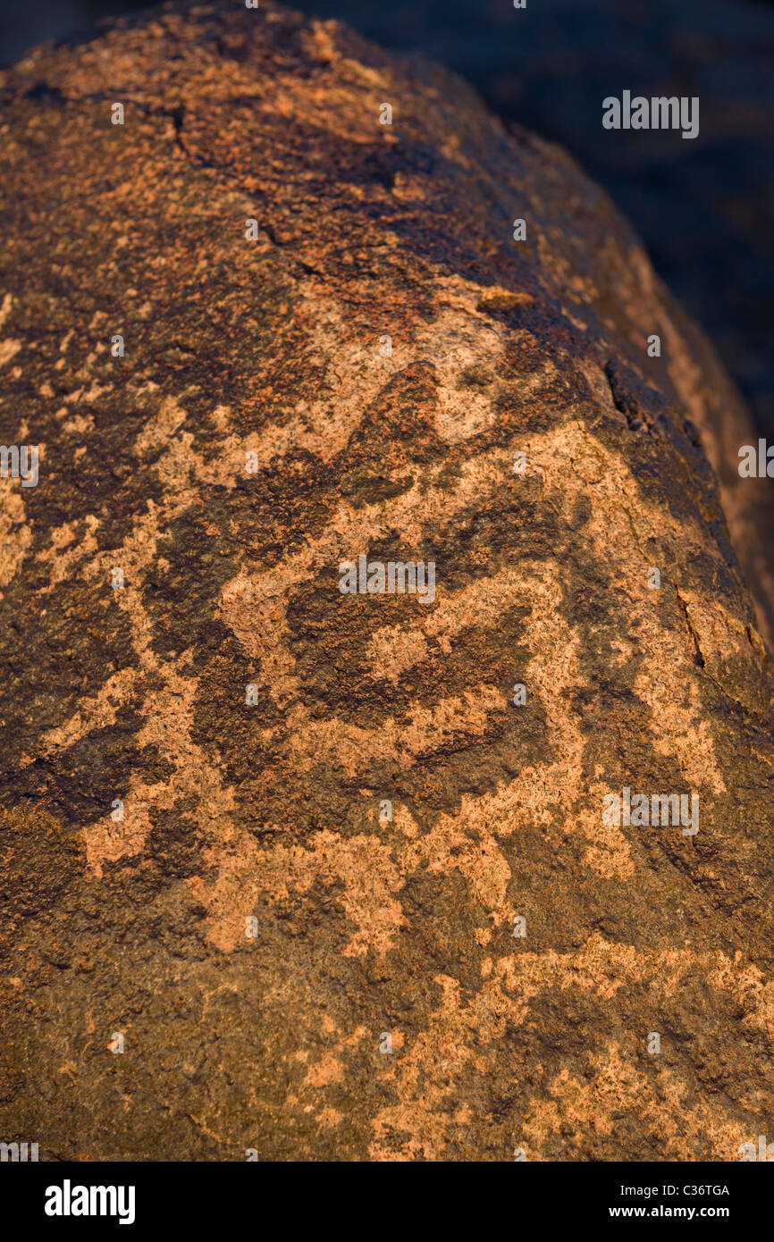 Roccia geometrica di arte presso la roccia dipinta sito Petroglyph vicino Gila Bend, Arizona, Stati Uniti. Foto Stock