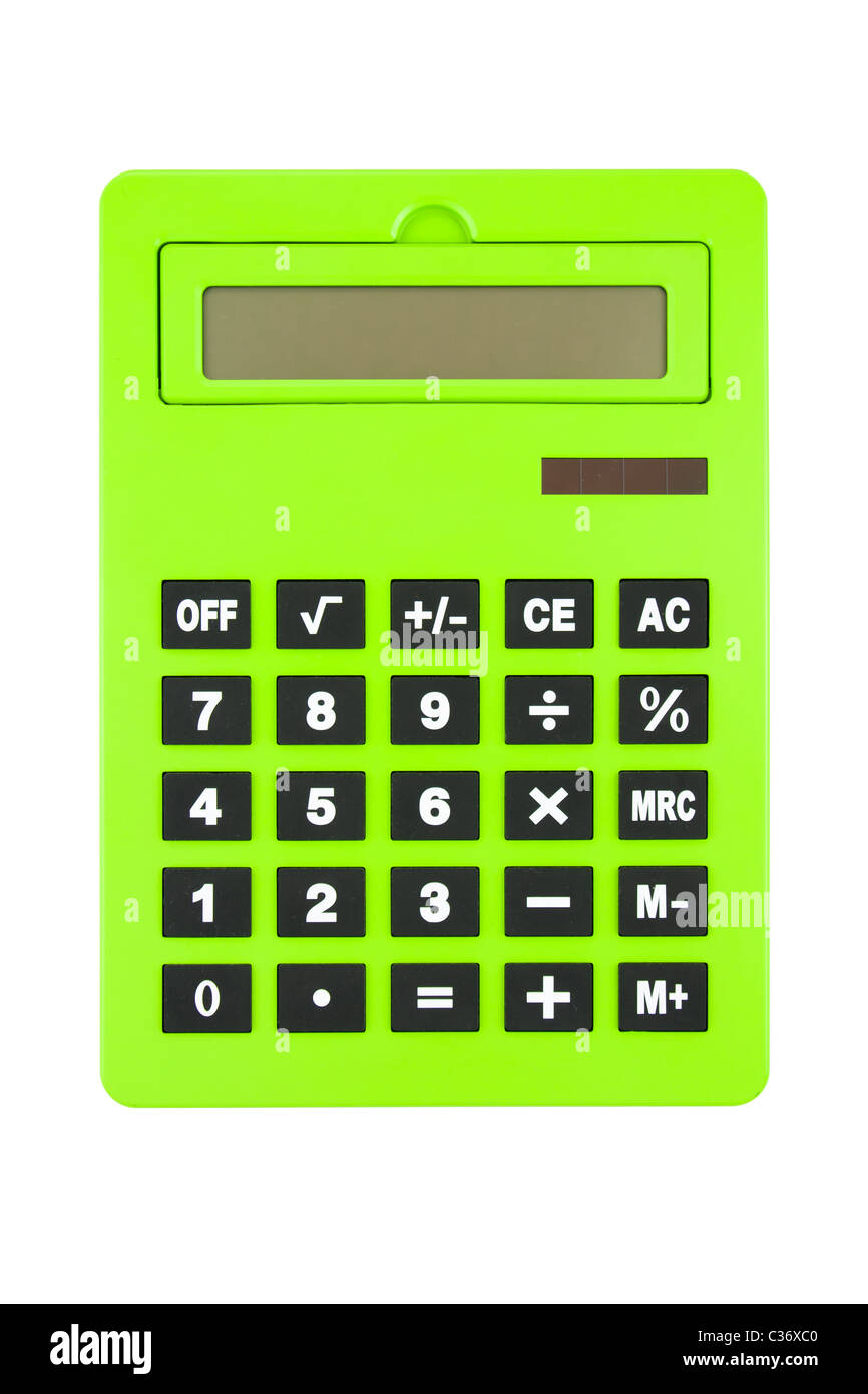 Grande calcolatrice verde, isolato su bianco Foto stock - Alamy