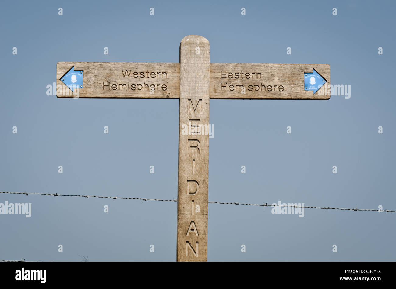 Segno de-la marcatura del Meridian - West & emisferi orientale Foto Stock