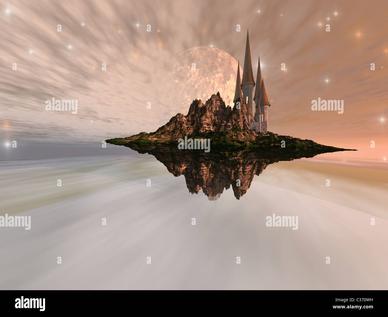 Un castello mantiene un arioso esistenza su questo mondo alieno. Foto Stock