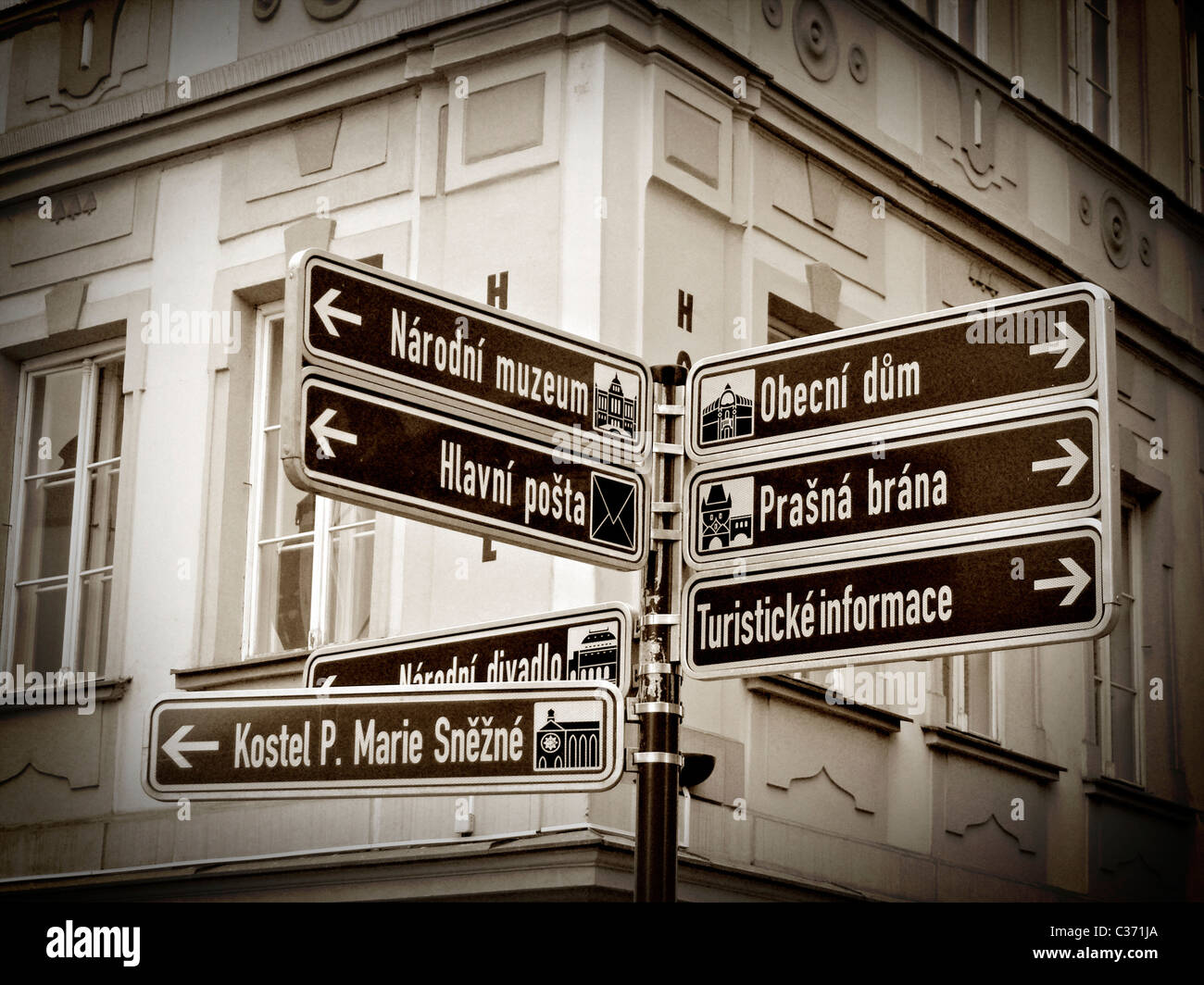 Indicazioni stradali Praga Foto Stock