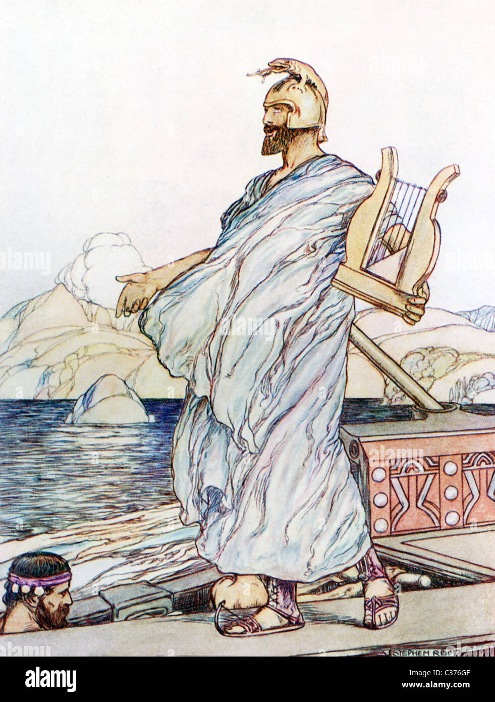Come gli Argonauti superato le isole rocciose con le sirene, il cui canto attirati tutti che passava, Orpheus ha suonato la sua lira. Foto Stock