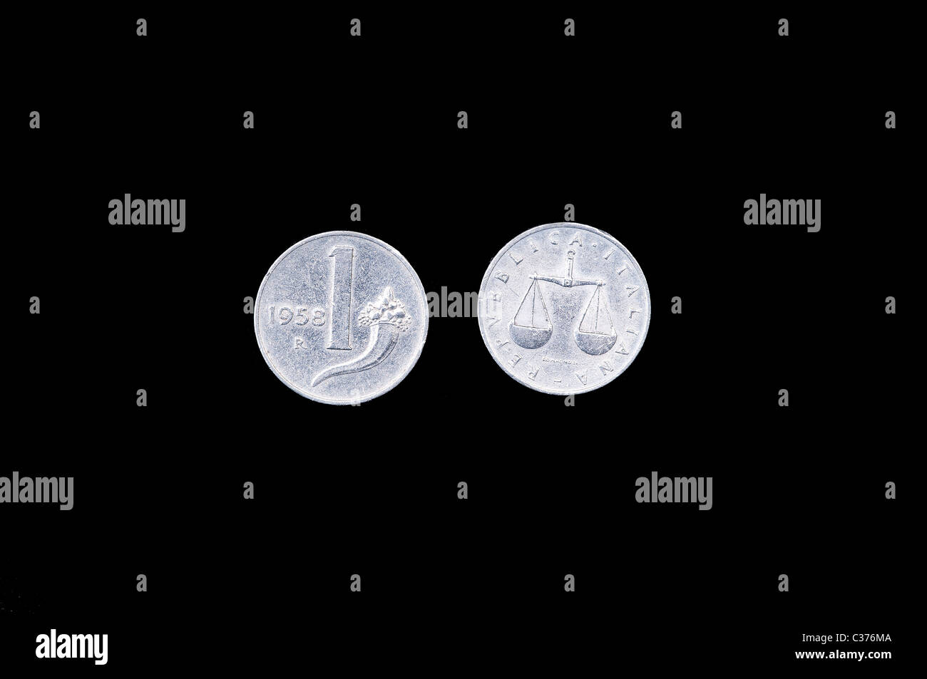 Italia 1 lira 1958's coin Foto Stock