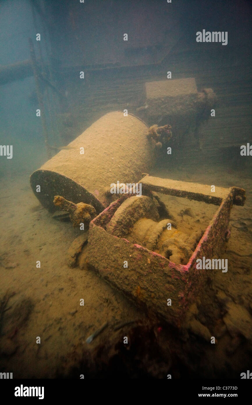 Relitto del piroscafo Stassa, che affondò nel 1966, nelle acque del Sud Harris nelle Ebridi Esterne, Scozia. Foto Stock