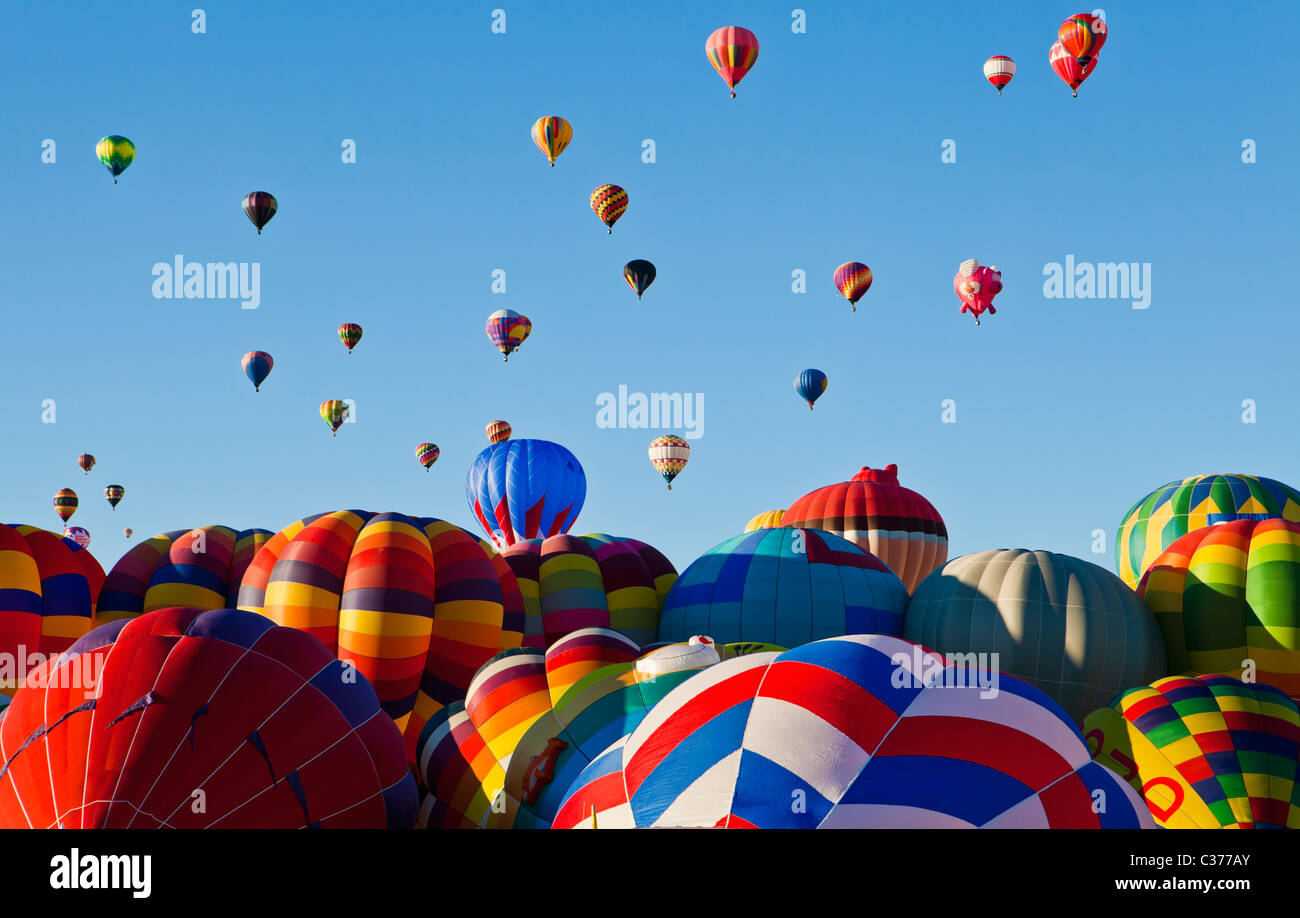 Ascensione di massa. Hot Air Balloon Fiesta, ottobre 2010. Albuquerque, Nuovo Messico, Stati Uniti d'America. Foto Stock