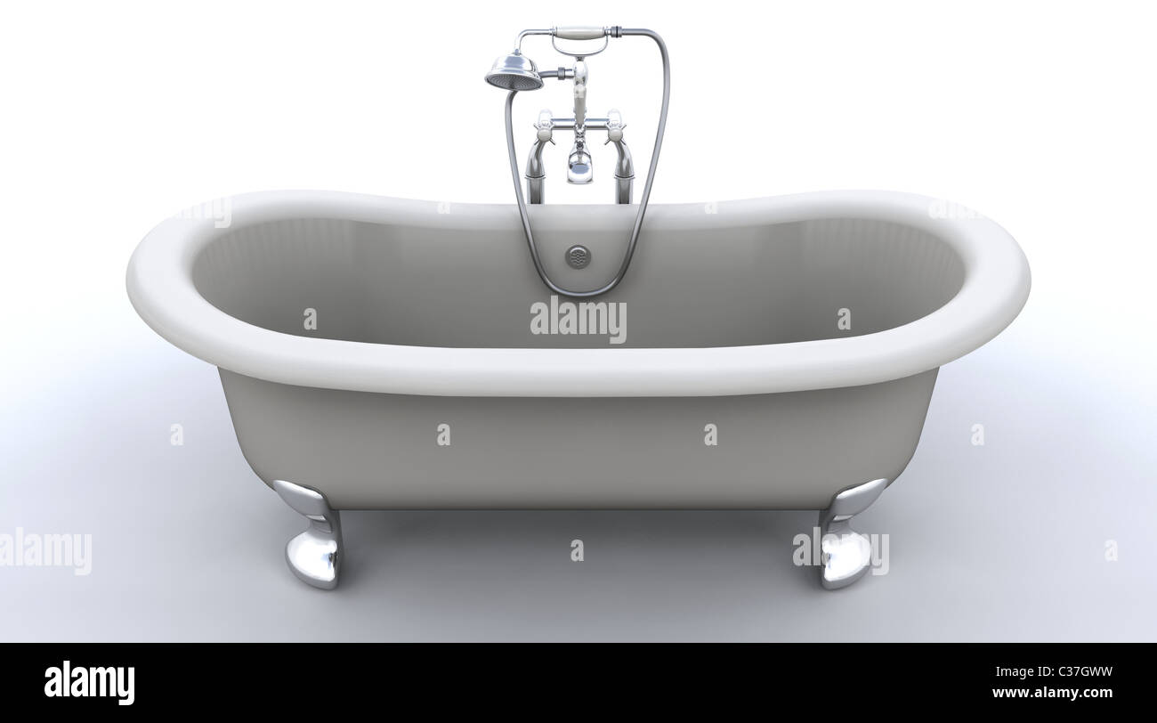 3D render di classico roll top bagno e rubinetti con doccia attatchment Foto Stock