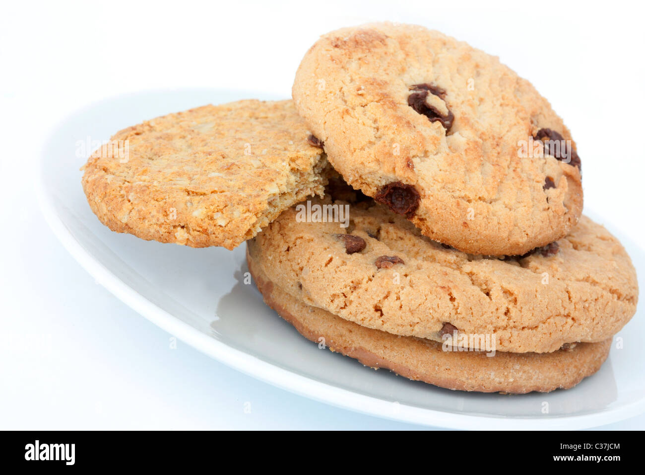 Macro studio shot di una piastra di biscotti al cioccolato Foto Stock