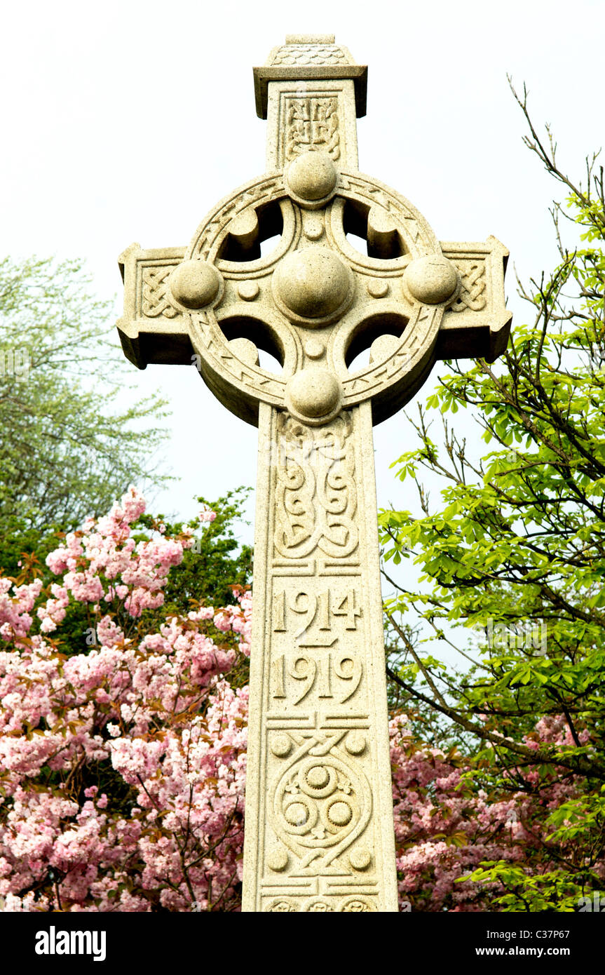 Celtic cross memoriale di guerra in primavera Foto Stock