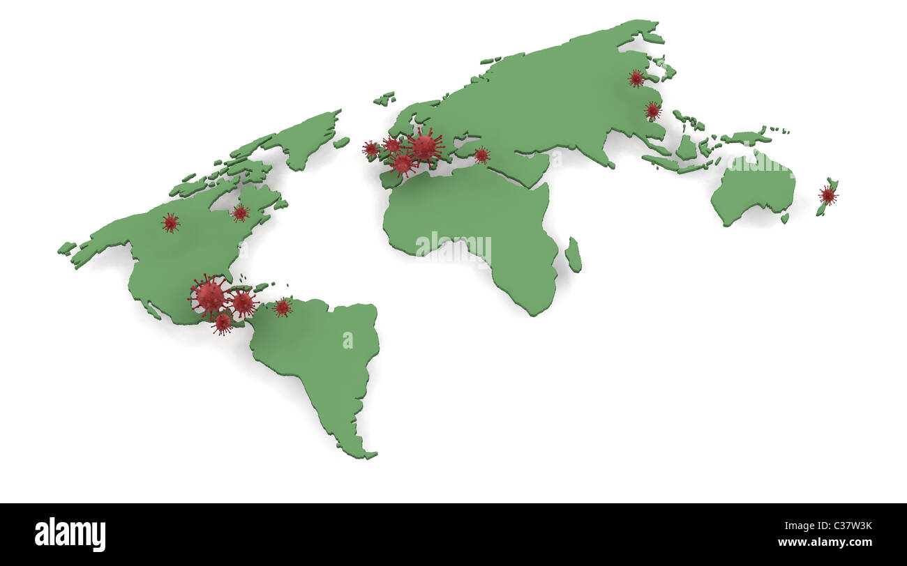 Mappa raffigurante global pandemia del virus H1N1 epidemia Foto Stock