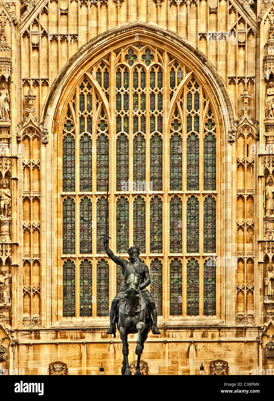 Un monumento di Riccardo Cuor di leone in Westminster; Denkmal von Richard Löwenherz vor dem Parlament in Westminster Foto Stock